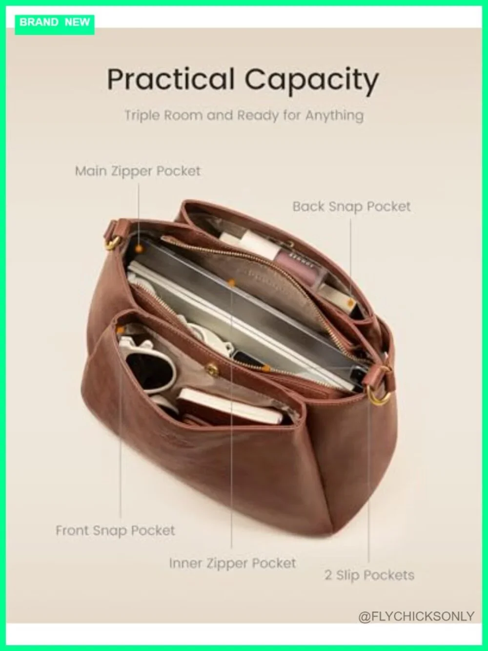 Women's Vegan Leather Hobo Bag with Triple Compartments, Adjustable Strap Purse